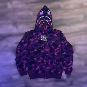 Purple Bape Shark Zip Up Hoodie S